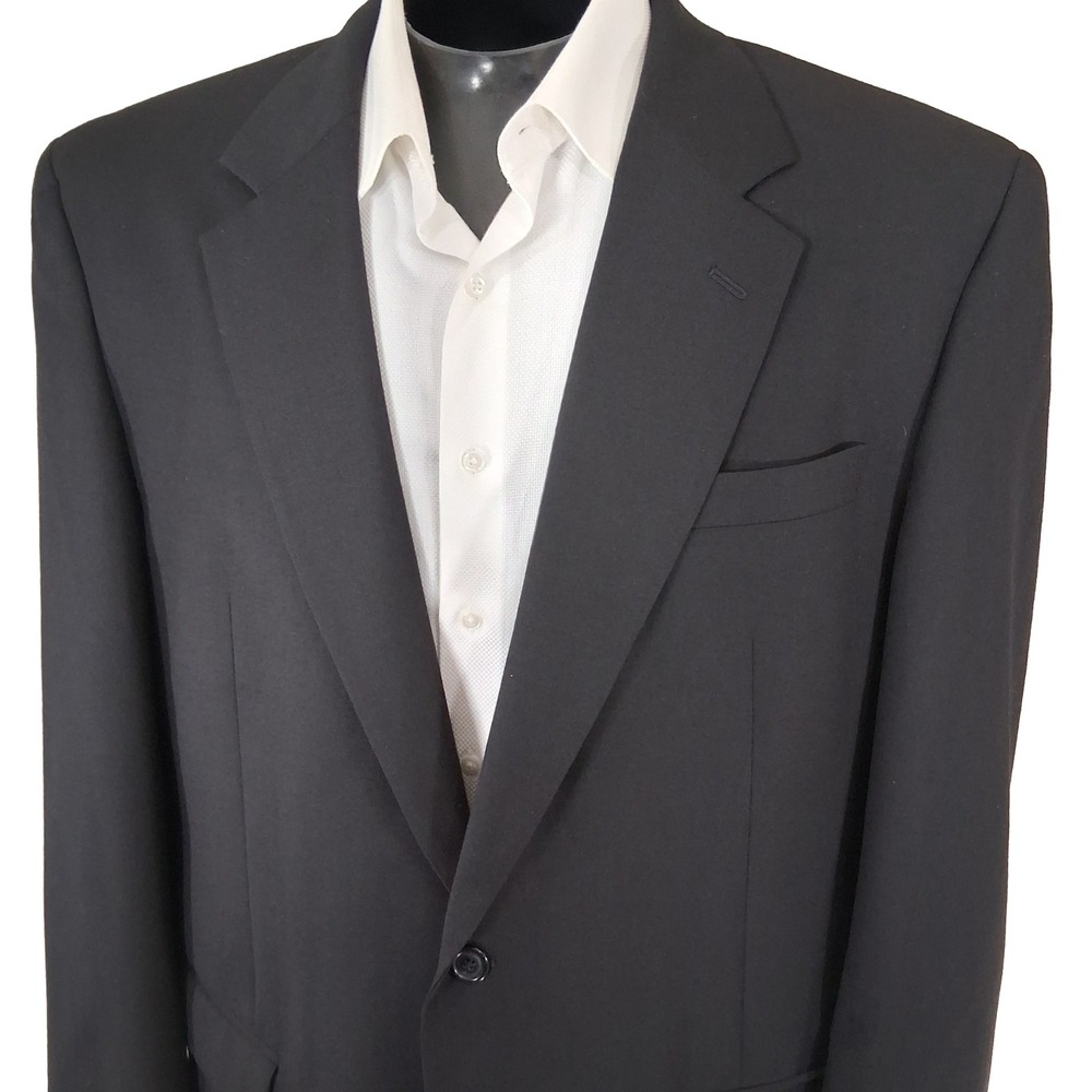 Jos. A. Bank Blazer Mens 46L Solid Black 100% Wool Two Button Sport Coat Classic